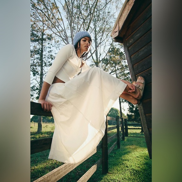 Free People Perfect Tones Set with Midi Skirt and Button Up Cardigan in Ivory - Picture 5 of 12